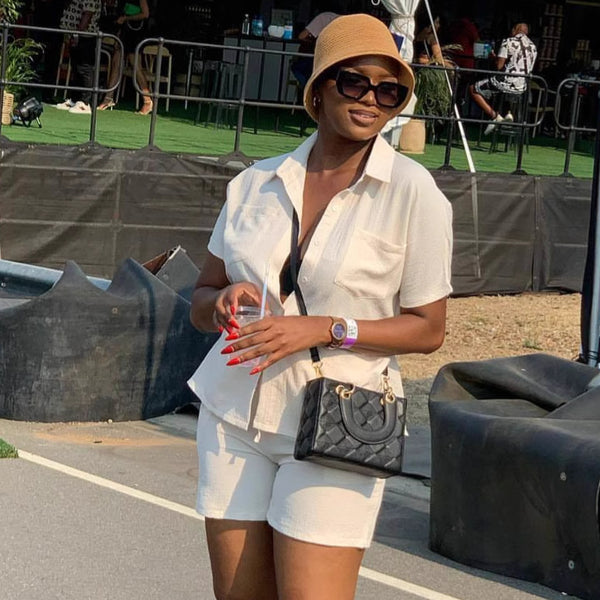 European and American women's clothing fashion new solid color lapel collar short-sleeved shirt casual shorts African large size foreign style two-piece set women