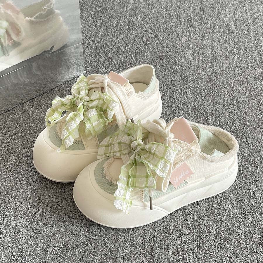 Cute bowknot chunky sole bread loafers - women's 2026 autumn lightweight ins style student versatile two-way trendy sneakers