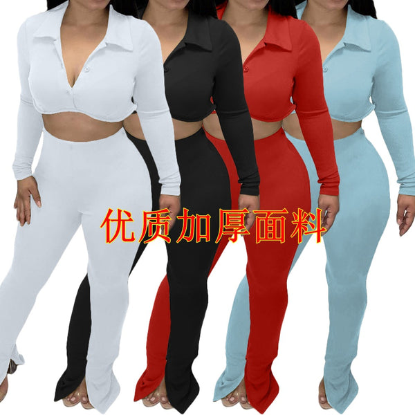 BN217 , European and American women's clothing, new autumn and winter models, thickened fabrics, solid color pants, split-ended casual suit