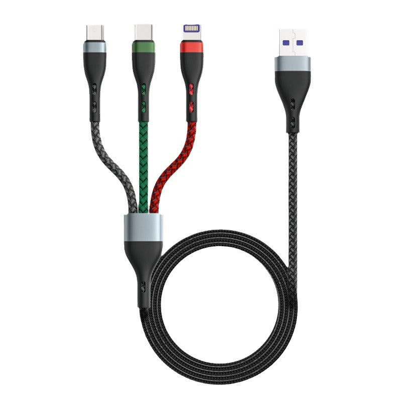 3-in-1 charging cable, 66w fast charging, compatible with apple and android devices, 6a mobile phone charging cable, 3-in-1 aluminum alloy braided cable