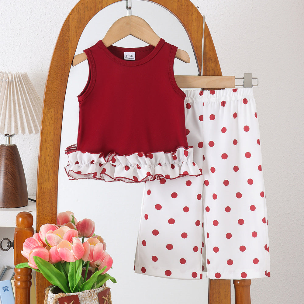 Kids clothing cross-border exclusive for european and american girls new arrival kids red sleeveless tops + whitepants