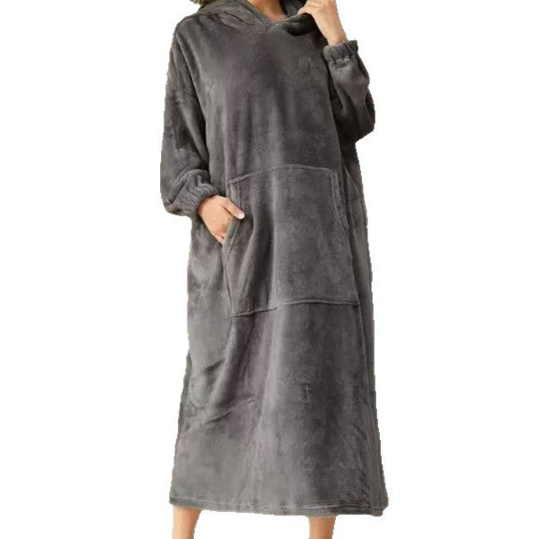 pajamas for women, autumn and winter flannel long nightgown, foreign trade hooded bathrobe,  hot style, one piece dropshipping