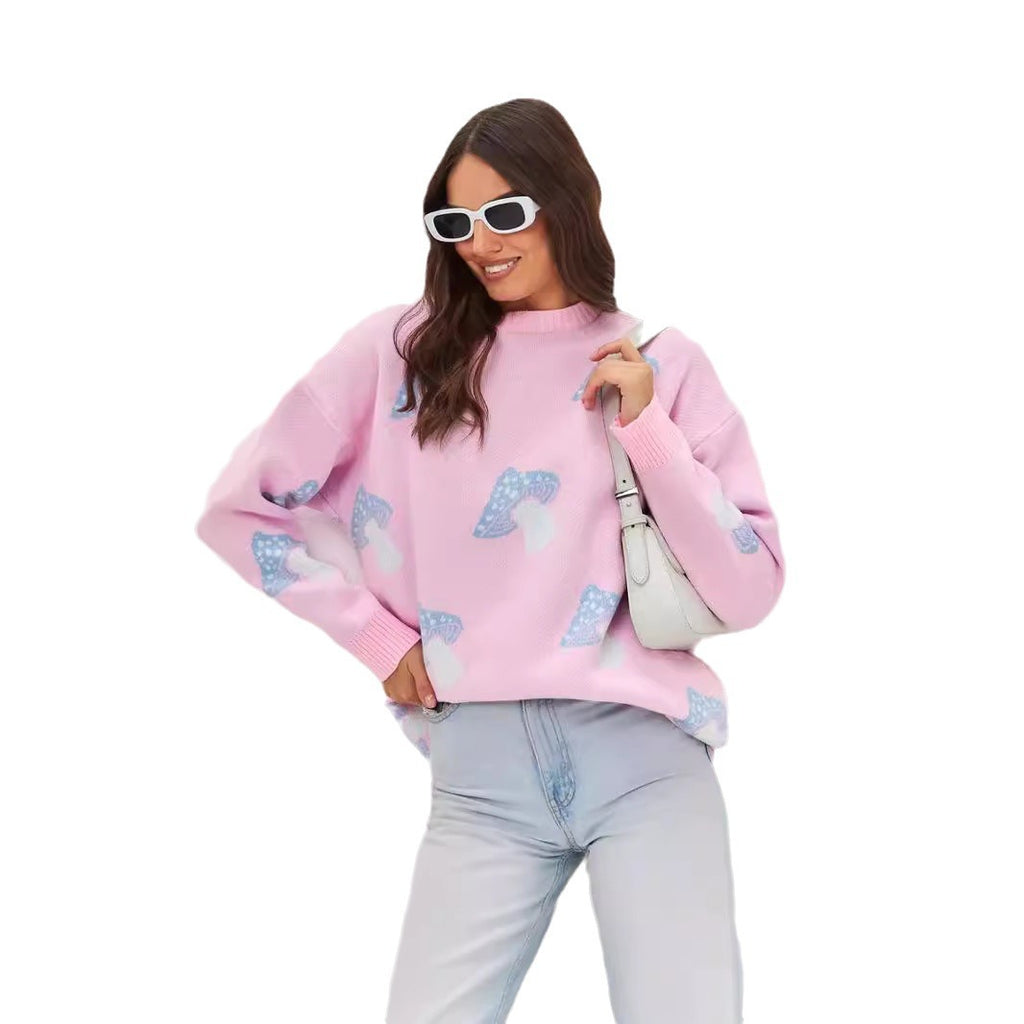 Cross-border European and American women's clothing casual ins mushroom long-sleeved crew neck sweater autumn and winter fashion loose pullover knitted sweater women