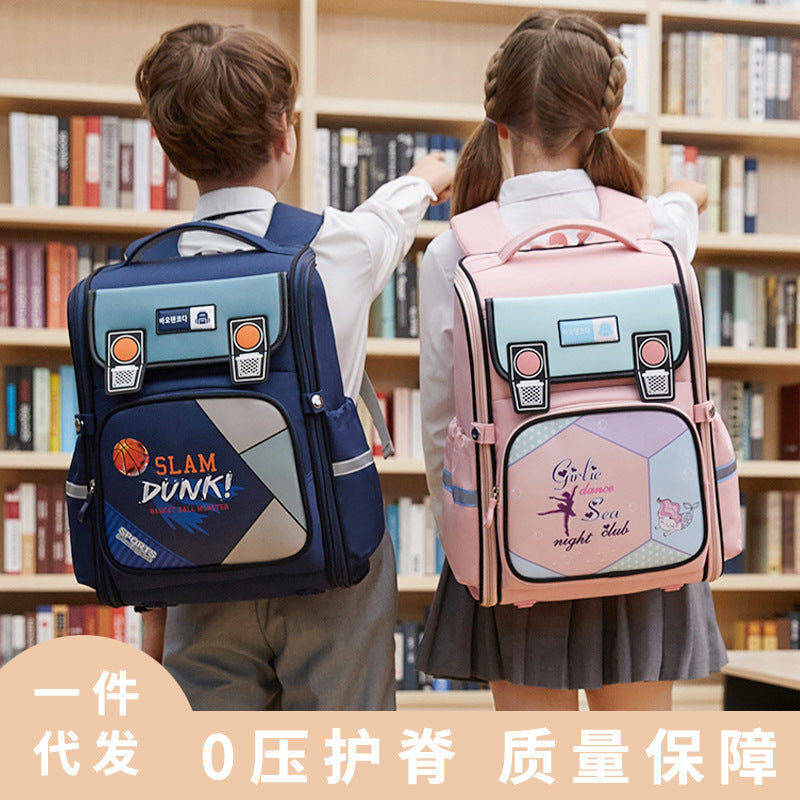 New cartoon primary school schoolbag integrated large-capacity boys and girls spine protection backpack light