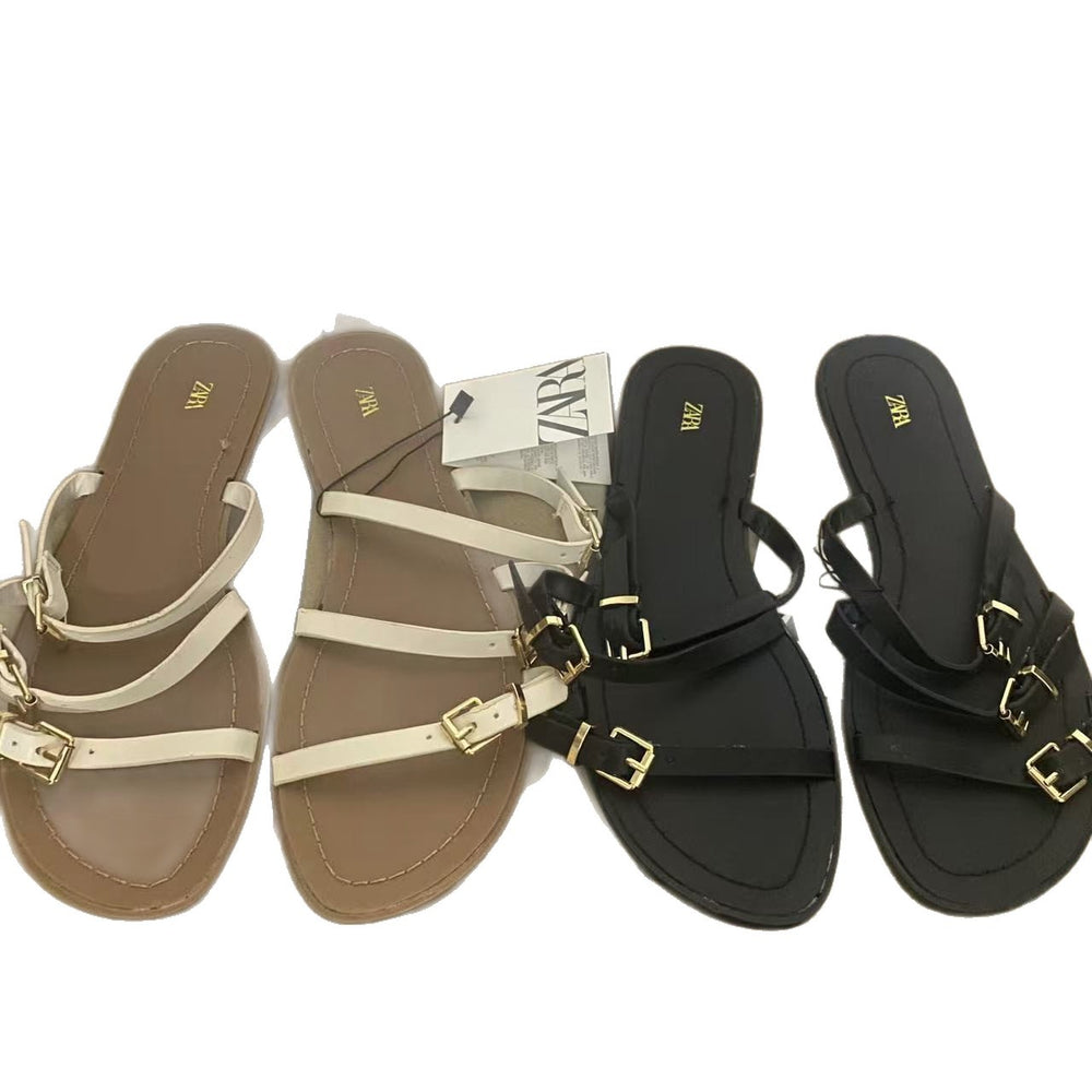 Za women's flat roman sandals - new summer 2025 collection - ladies' fashionable criss-cross buckle detail, solid color