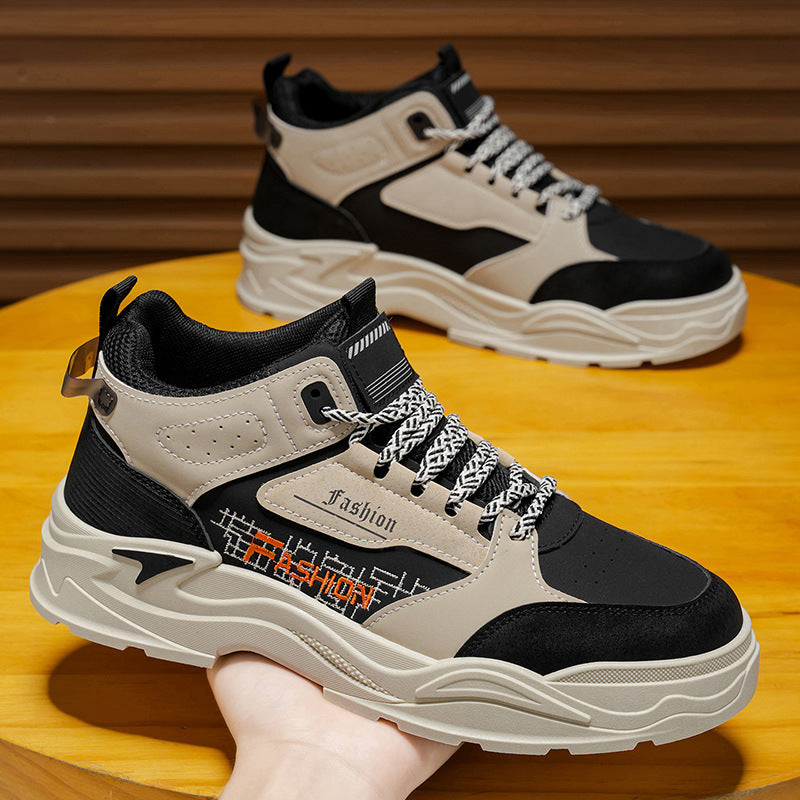 Spring men's high-top work shoes korean style trendy thick-soled martin boots athletic casual sneakers ankle boots fashionable shoes