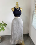 Fashionexport cross-border fashion high waistsweetlacepleated skirt long skirt a-line skirt slimming lookeasiest for matchwork clothing