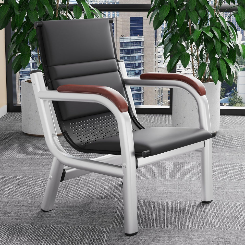 Office sofa and coffee table set - minimalist modern reception desk with iron frame, business three-seater sofa