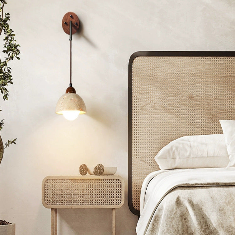 Yellow travertine Japanese-style wabi-sabi wind bedroom bedside wall lamp cream wind living room medieval designer retro homestay lamp