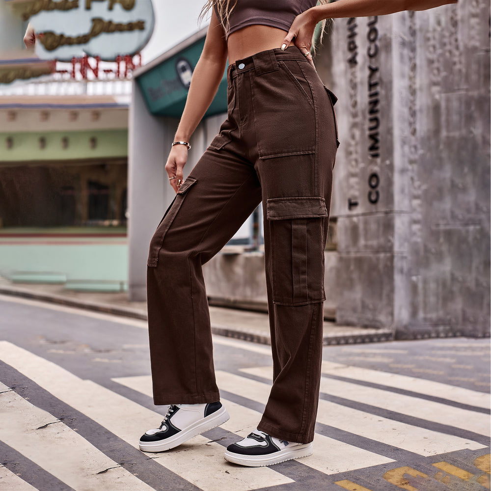 fashion women's clothing  new versatile multi-pocket cargo pants loose casual denim trousers for women