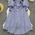 K-style chic style age-reducing stripesshirtdress women's long sleeves single-breasted slimming look longcasual skirt