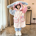 Girls' winter coral fleece pajamas, kids' robe autumn and winter set, flannel cartoon hooded loungewear