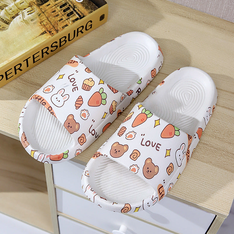 Graffiti "step on shit" slippers for women, summer outdoor wear, 2024 new cute indoor home one-strap casual couple slippers