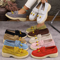 Fashionexport suede platform bottomcasuallow ankle beaded flats women's spring new arrival lightweight pure color cloth loafers