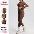 European and american cloud-feel yoga short sleeve top, high-waisted leggings, slimming butt-lifting running fitness apparel, three-piece activewear yoga set