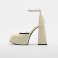 Mary jane chunky heel women's shoes 2025 new fairy style waterproof platform french square toe single strap flats