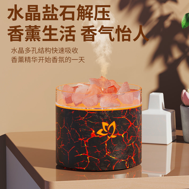 new salt stone flame aroma diffuser - home desktop usb colorful flame gradient ambient essential oil diffuser