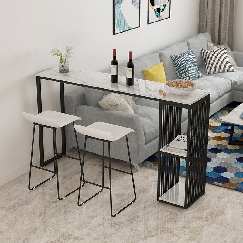 Simple home living room black and white bar table and chairs Nordic marble dining high table with storage cabinet long table