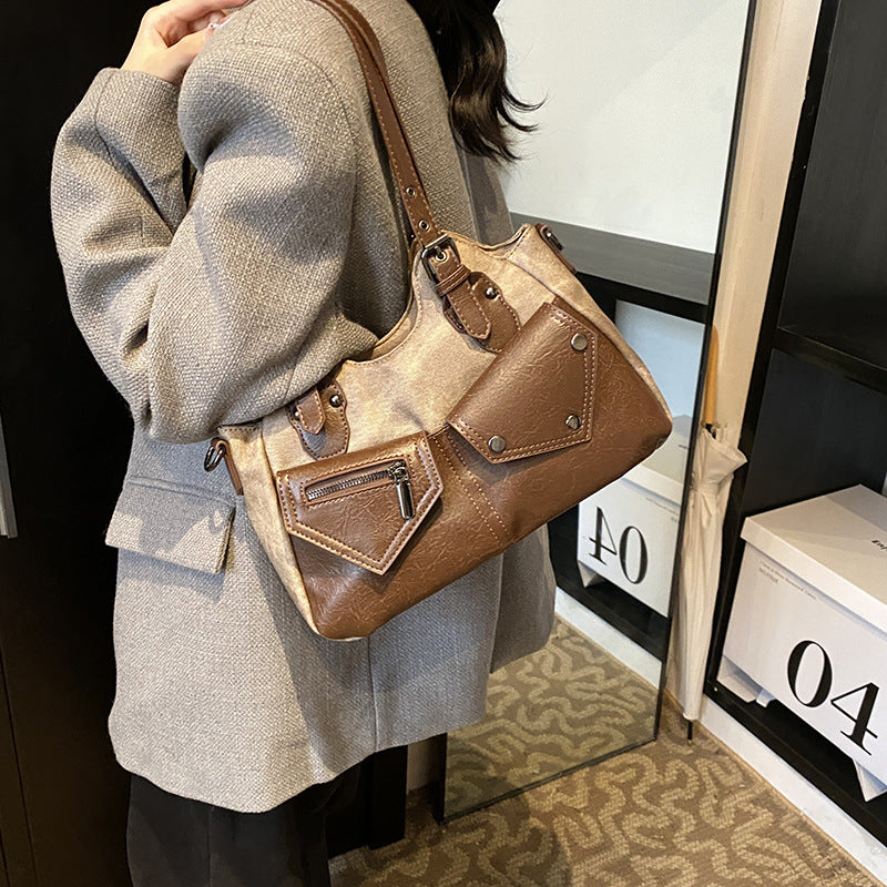 Retro style large-capacity bag women's 2025 autumn and winter new women's bag handbag versatile messenger bag soft leather tote bag