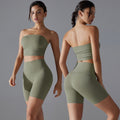 Naked-feel all-in-one tube top sports back suit women's high waist hip lifting quick-drying yoga clothes running fitness two-piece set