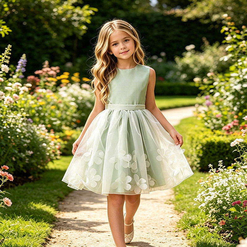 Amazon girls' sleeveless sundress with 3d floral appliqués - european & american style princess dress - in stock