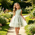 Amazon girls' sleeveless sundress with 3d floral appliqués - european & american style princess dress - in stock
