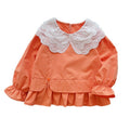 Girls'  autumn new collection: korean-style sweet lace peter pan collar faux two-piece shirt, long-sleeved spring/autumn top - trendy