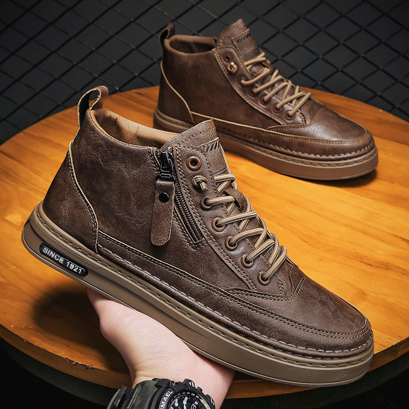 Men's shoes 2025 new spring collection: fleece-lined warm men's height-increasing casual leather shoes, spring business work british style trendy shoes