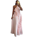 European and american cross-border women's fashion:  autumn new arrivals - sexy and elegant halter neck ruffle detail pleated design dress