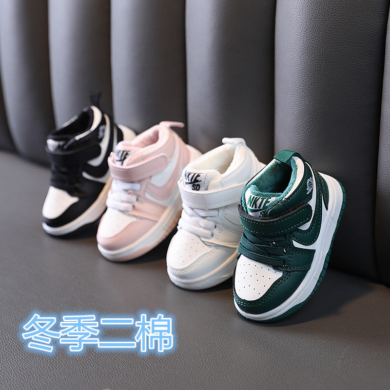 Kids sneakers for boys and girls, mid-top sneakers, winter two-cotton shoes, k-style shoes for men and women, baby shoes, soft bottom toddler shoes