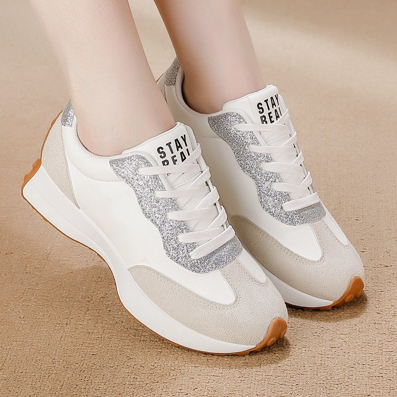 foreign trade plus size women's shoes new arrival leather sneakers women's casualflatscasual soft bottom running dad