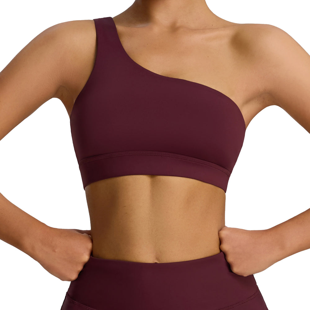 new arrival: shockproof sports bra with asymmetrical shoulder straps - elastic, breathable yoga tank top for women's outdoor running and exercise