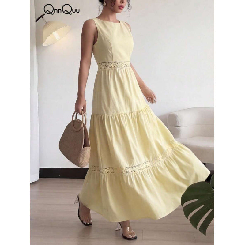 fashionsummernew arrival round neck sleeveless cut outlaceeleganceromanticcasual vacation dress