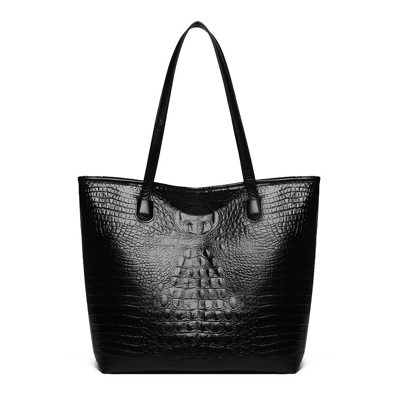 Trendy fashion tote bag 2026 new spring solid color crocodile pattern large capacity shoulder bag handbag women's bag