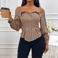 Amazon fashion cross-border women's one shoulder ruffles hem lightly mature queen style elegant short shirt