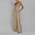 cross-border european and american women's clothing: new summer collection - elegant solid color bandeau high-waisted slimming wide-leg jumpsuit