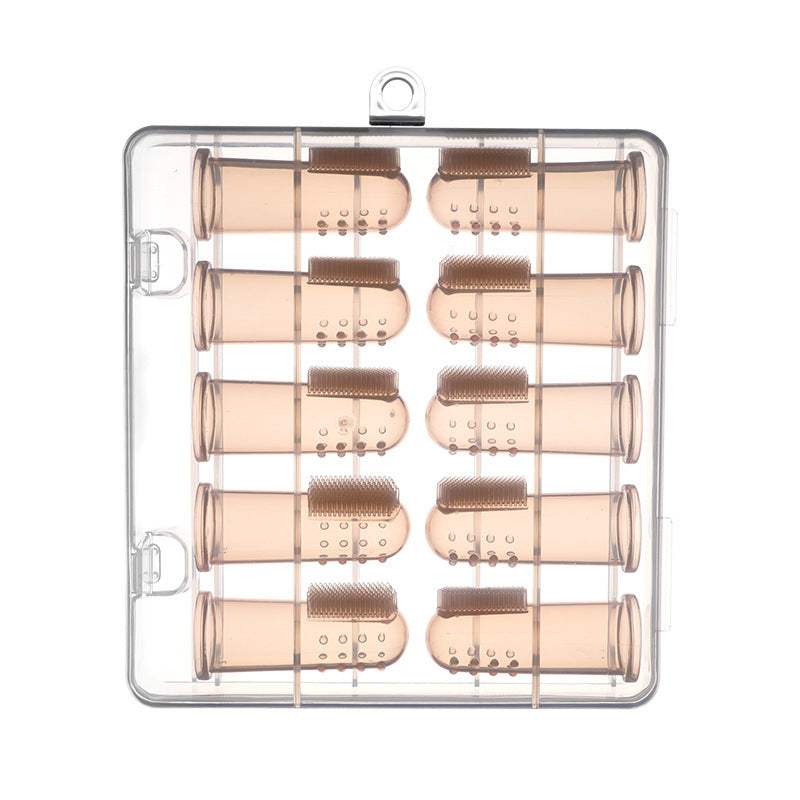 Boxed baby thumb cover toothbrush, silicone baby teeth brush, finger cover toothbrush, baby tongue coating cleaning brush, ten packs.