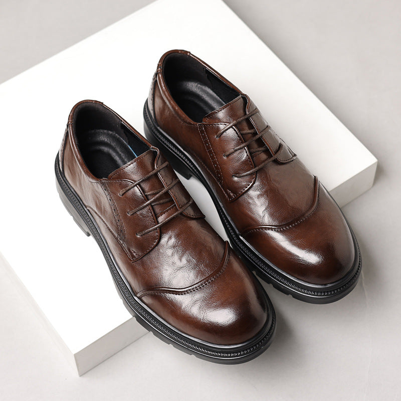 Genuine leather cowhide shoes men's business formal wear live broadcast british casual wedding easiest for match derby shoes soft bottom soft surface trendy shoes