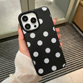 Suitable for iphone 17 pro max black background white polka dot phone case, apple 15 full coverage shockproof hard case, women's style wholesale
