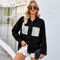 Fashion cross-border women's clothing  independent station new washed loose raw edge sequin flap pocket pants denim shirt tops