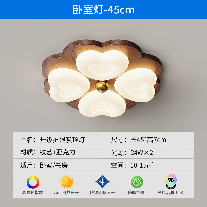 Log cream wind bedroom ceiling light simple modern new walnut pattern creative master bedroom eye protection room lighting