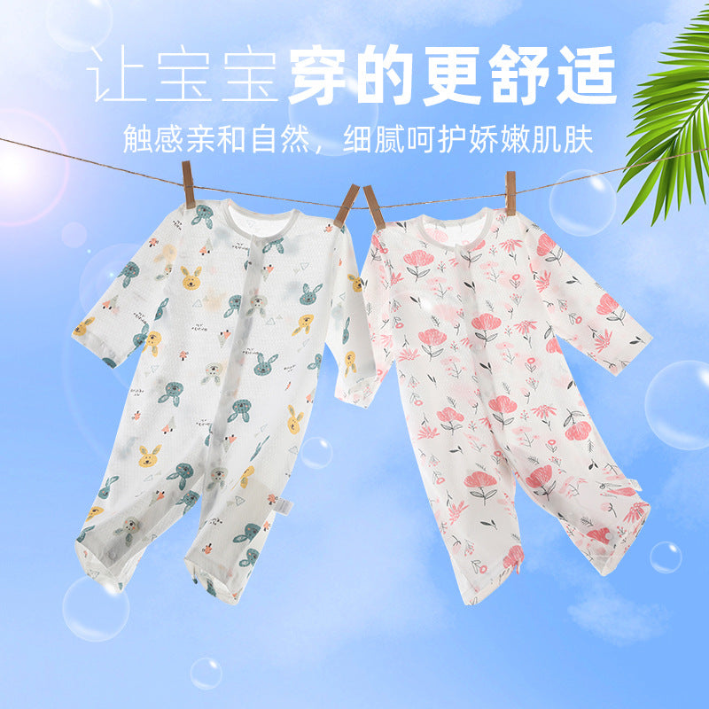 Newborn long-sleeve romper, baby pure cotton pajamas, air conditioning suit, infant lightweight breathable onesie, crawling suit, summer outfit