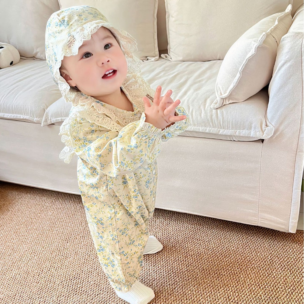 Fall/winter  country chic baby romper, class a floral print, fleece-lined, baby girl's crawling suit, long-sleeve, instagram-ready infant outfit