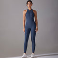 Naked zipper one-piece yoga wear sports bodysuit cut out beautiful back running fitness wear jumpsuit processing personalized