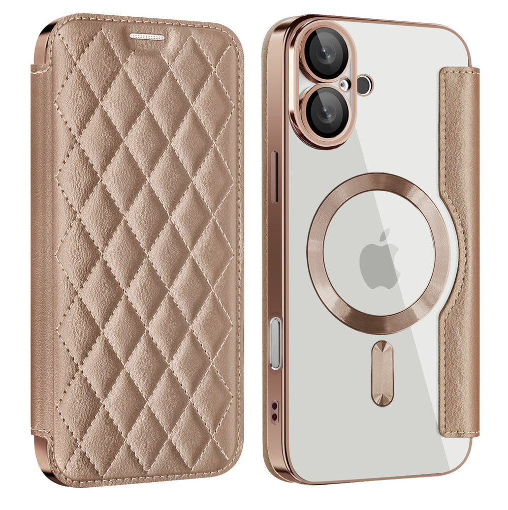 Iphone 17 pro max case, yatun chanel-style magnetic, compatible with apple 16, creative diamond pattern leather case with card slots