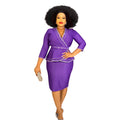 African women's plus size office lady commute chic rhinestone embellished tiktok  fashion professional style two-piece dress set
