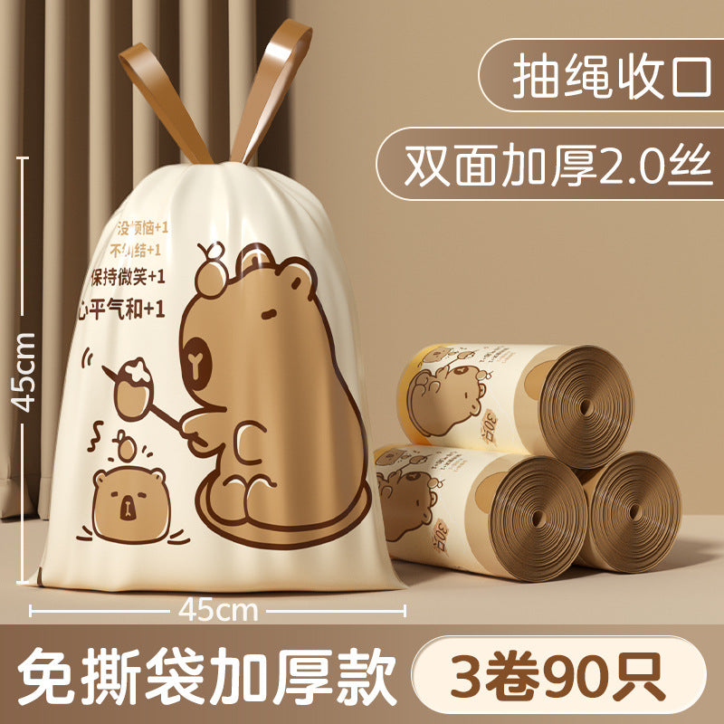 Tear-free drawstring garbage bag satchel style thickened large for home kitchen bathroom non-dirty hand drawstring plastic bag