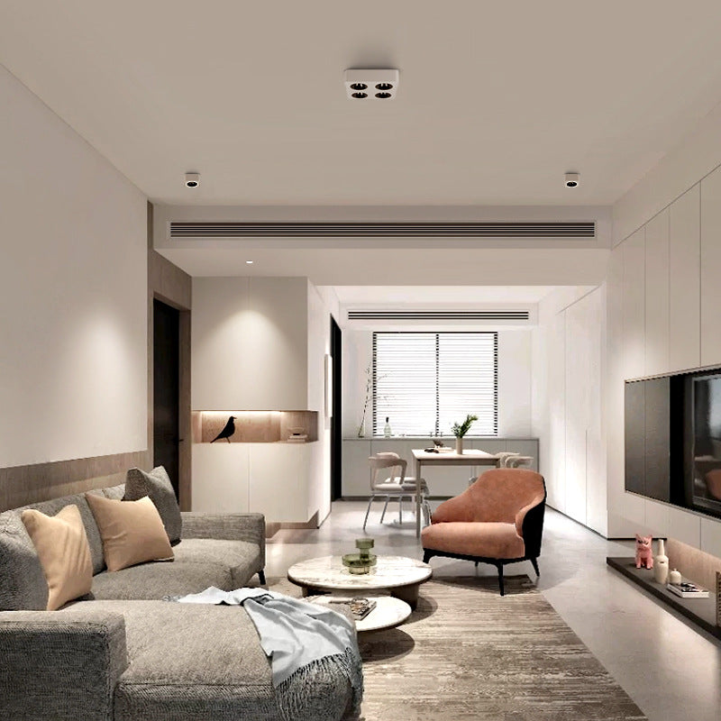 Full spectrum four-headed square ultra-thin surface mounted spotlights simple living room without main light lighting deep anti-glare led gall light