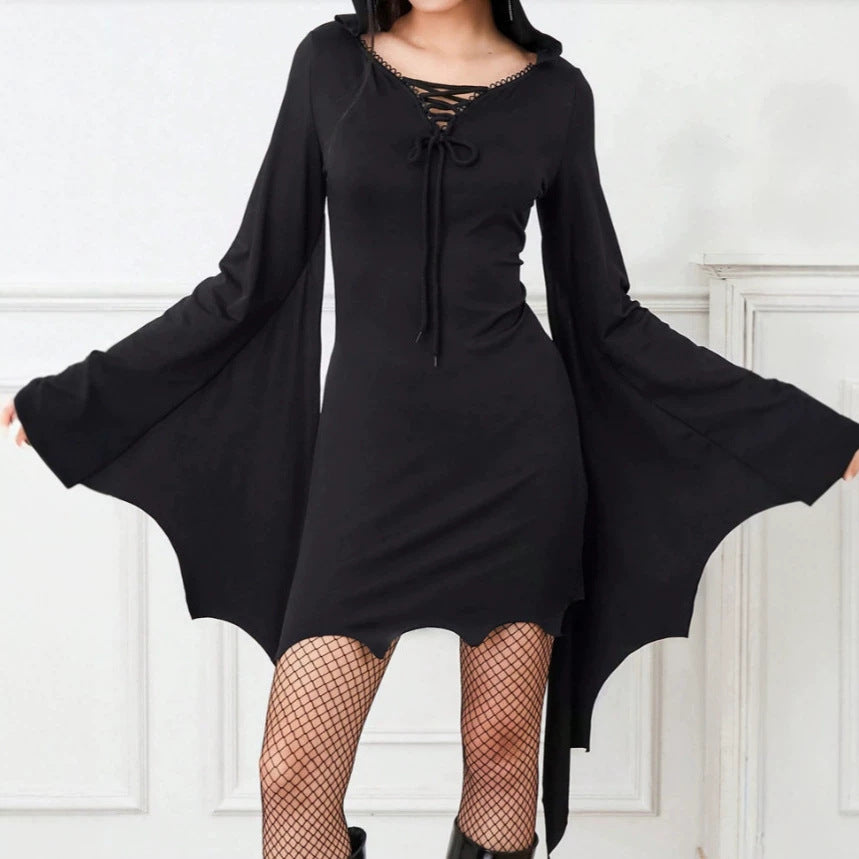Amazon fashionnew arrivalexportprinting gothic style asymmetrical hem halloween women's hip-hugging dress