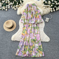 French riviera floral print bandeau dress - women's summer sleeveless high-waisted a-line dress